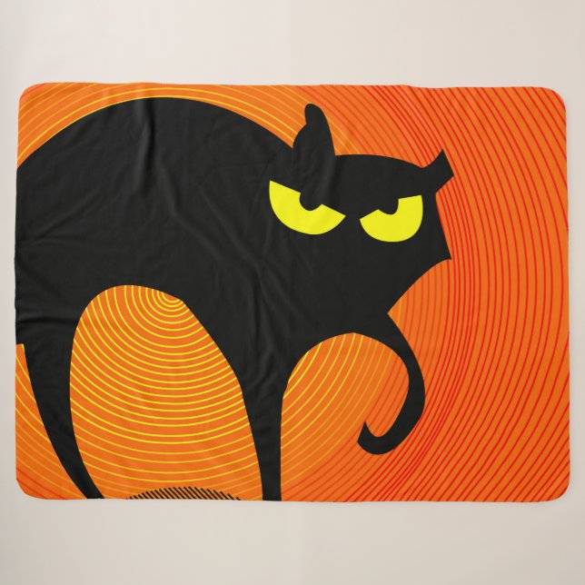 Black Cat Sherpa Blanket (Front (Horizontal))