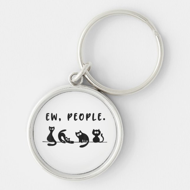 Black cat shirt funny womens ew people meowy cat l keychain (Front)
