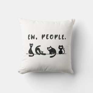 Black cat shirt funny womens ew people meowy cat l throw pillow