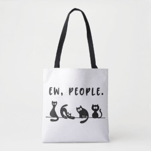Black cat shirt funny womens ew people meowy cat l tote bag