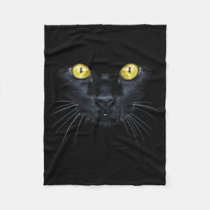 Black Cat Shirt Halloween Spooky Yellow Eyes Cat Fleece Blanket