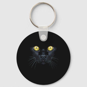 Black Cat Shirt Halloween Spooky Yellow Eyes Cat Keychain