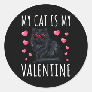 Black Cat Shirt Women Men My Cat Is My Valentine Classic Round Sticker