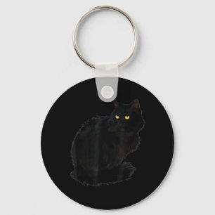 Black Cat Shirt Women Spooky Yellow Eyes Halloween Keychain
