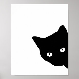 Black Cat Side Look White Poster