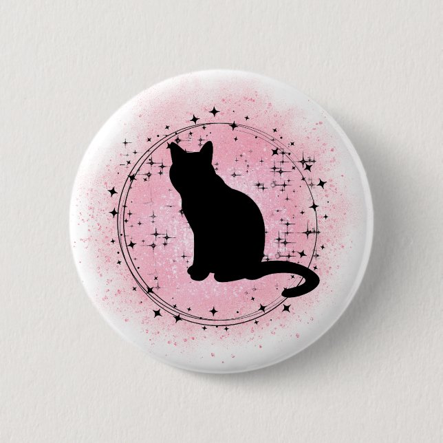 Black Cat Silhouette 2 Inch Round Button (Front)