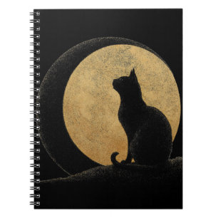 Black Cat Silhouette Against a Golden Moon Notebook