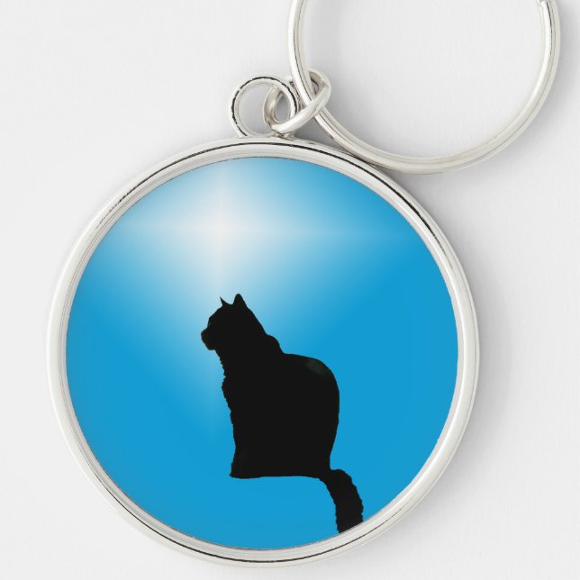 Black cat silhouette and star keychain (Front)