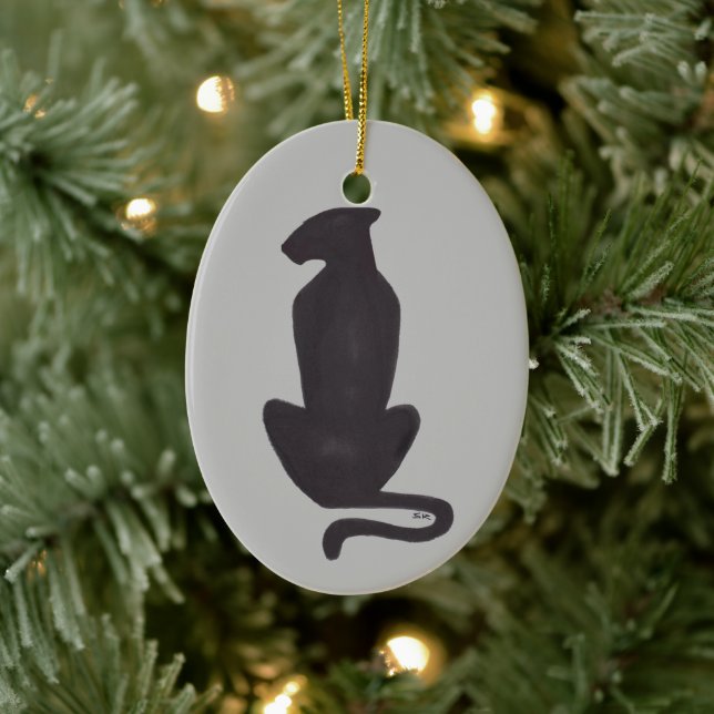 Black Cat Silhouette ceramic ornament 2 sided (Tree)