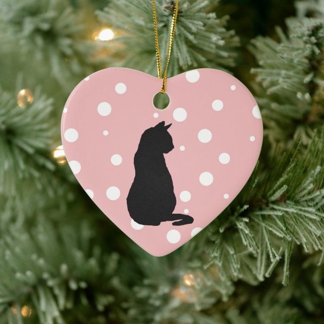 Black Cat Silhouette Christmas Art Ceramic Ornamen Ceramic Ornament (Tree)