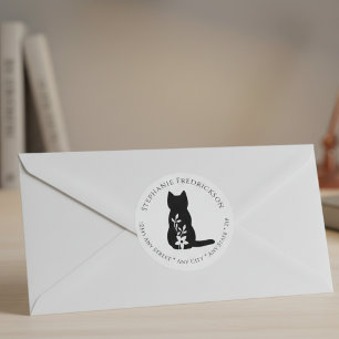 Black Cat Silhouette Floral Botanical Minimalist