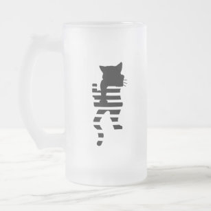 Black Cat Silhouette  Frosted Glass Beer Mug