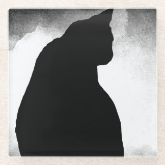 Black Cat Silhouette Glass Coaster