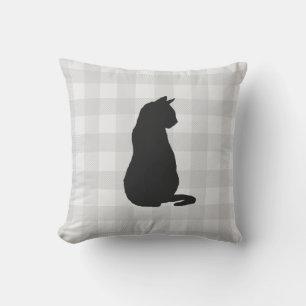 Black Cat Silhouette Halloween Fall Throw Pillow