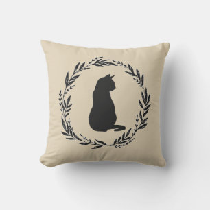 Black Cat Silhouette Halloween Fall Throw Pillow