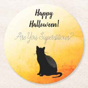 Black Cat Silhouette Halloween Round Paper Coaster