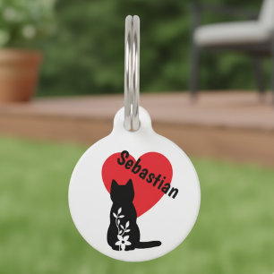 Black Cat Silhouette Heart Floral Pet Parent Tag