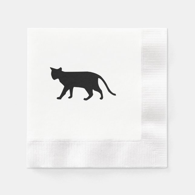 Black Cat Silhouette Kitten Purr Meow Simple Art Napkin (Front)