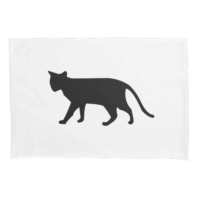 Black Cat Silhouette Kitten Purr Meow Simple Art Pillowcase (Front)
