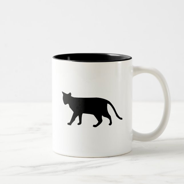 Black Cat Silhouette Kitten Purr Meow Simple Art Two-Tone Coffee Mug (Right)