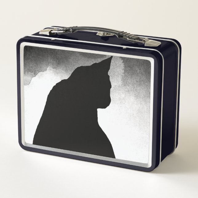 Black Cat Silhouette  Metal Lunch Box (Back)