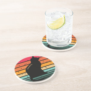 Black Cat Silhouette on Distressed Rainbow Coaster