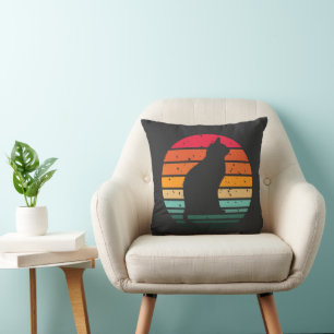 Black Cat Silhouette on Distressed Rainbow Throw Pillow