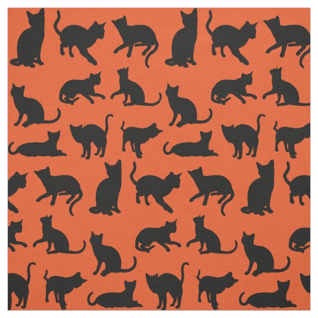 Black Cat Silhouette on Orange Fabric (Swatch)