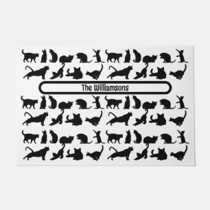 Black Cat Silhouette Pattern Custom Family Name Doormat