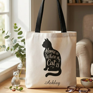 Black Cat Silhouette Tote – Minimalist Pet Lover Bag