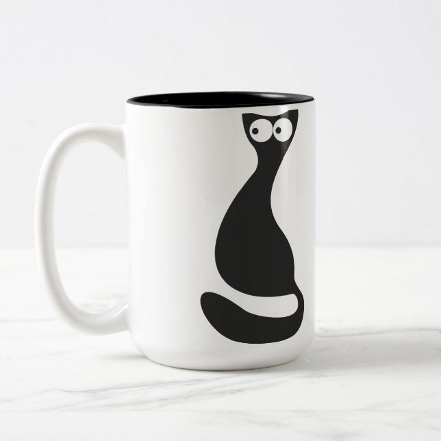 Black Cat Silhouette Two-Tone Coffee Mug (Left)