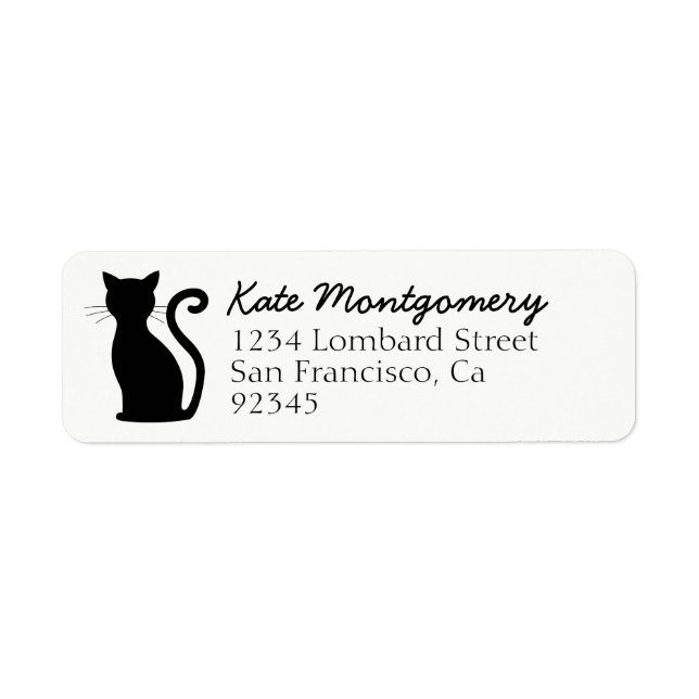 Black Cat Silhouette White Cute Return Address (Front)