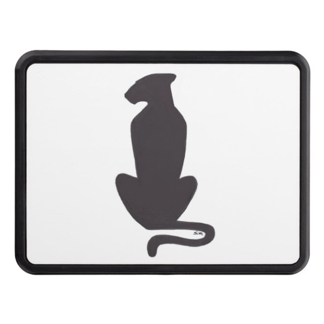 Black Cat Silhouette white hitch cover receiver (Front)
