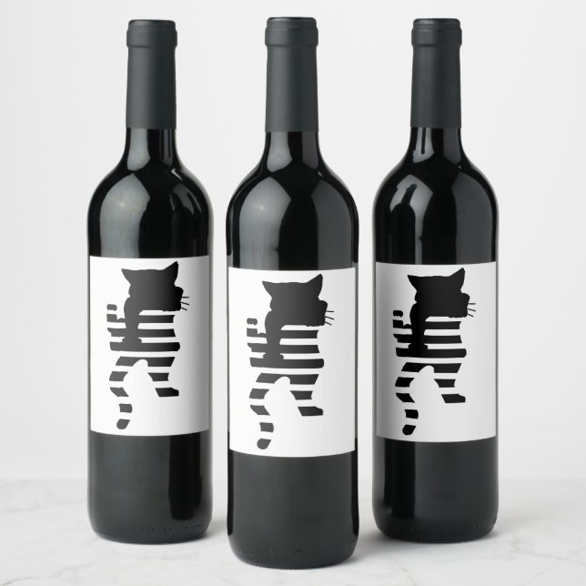Black Cat Silhouette  Wine Label (Bottles)