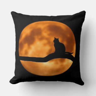 Black Cat Silhouette With Blood Moon Throw Pillow
