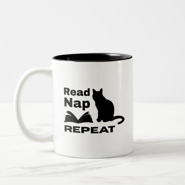 Black Cat Silhouette with Book Quote Art Mug (Left)
