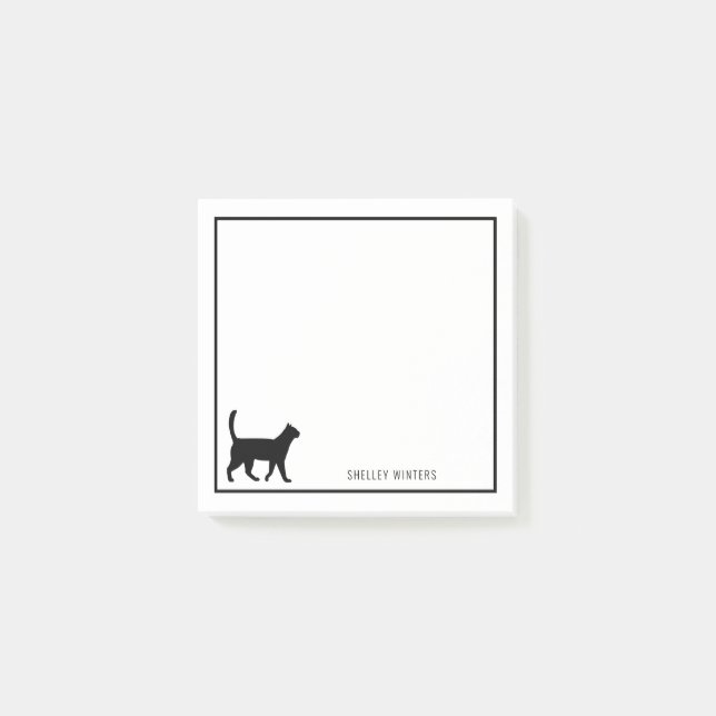 Black Cat Silhouette with name Post-it Notes (Front)
