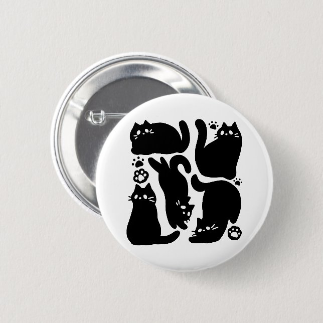 Black Cat Silhouettes - Cute Feline Design 2 Inch Round Button (Front & Back)