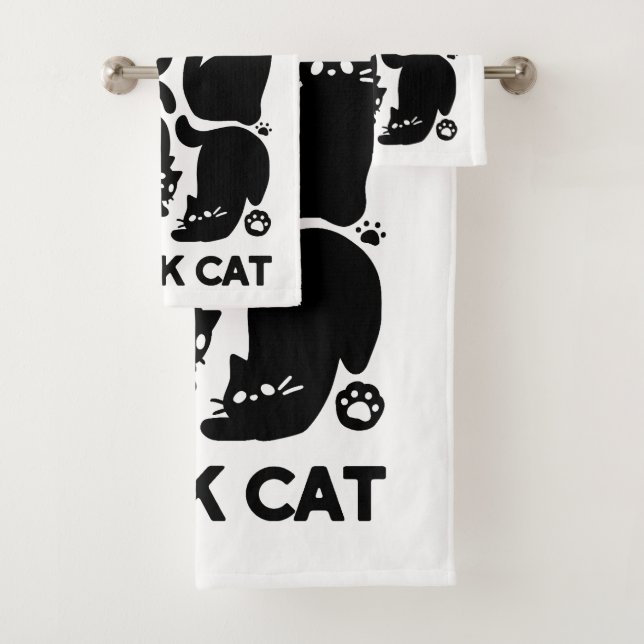 Black Cat Silhouettes - Cute Feline Design Bath Towel Set (Insitu)