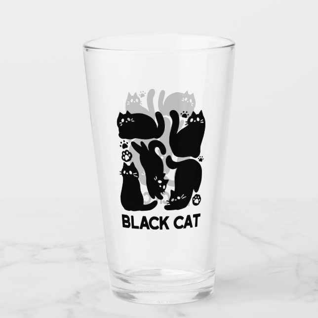 Black Cat Silhouettes - Cute Feline Design Glass (Front)