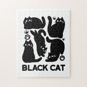 Black Cat Silhouettes - Cute Feline Design Jigsaw Puzzle