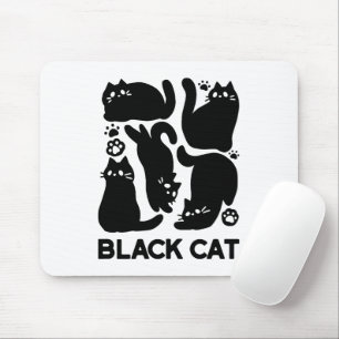 Black Cat Silhouettes - Cute Feline Design Mouse Pad