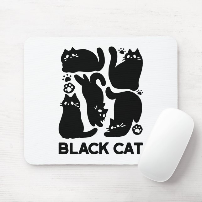 Black Cat Silhouettes - Cute Feline Design Mouse Pad (With Mouse)