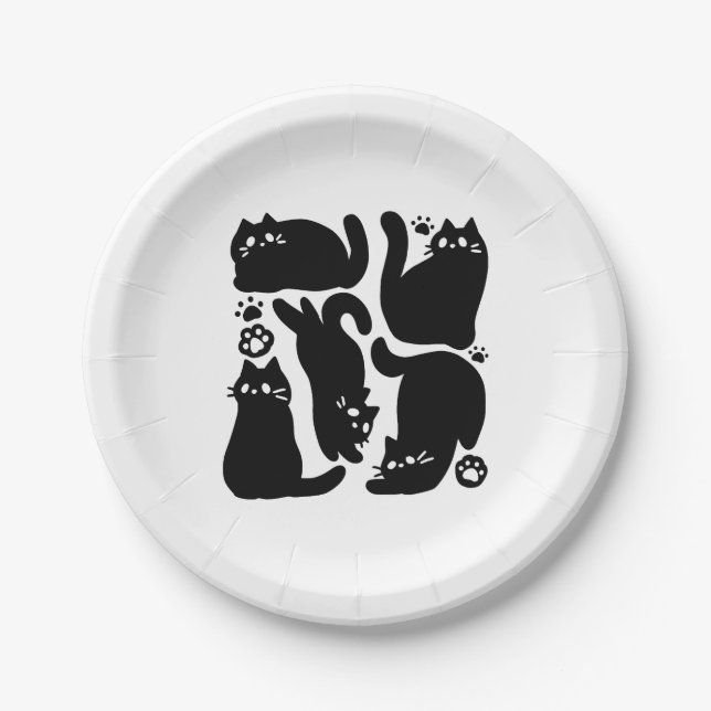 Black Cat Silhouettes - Cute Feline Design Paper Plate (Front)