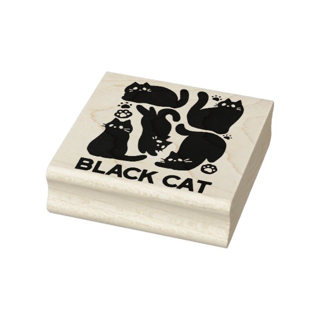 Black Cat Silhouettes - Cute Feline Design Rubber Stamp (Stamp)