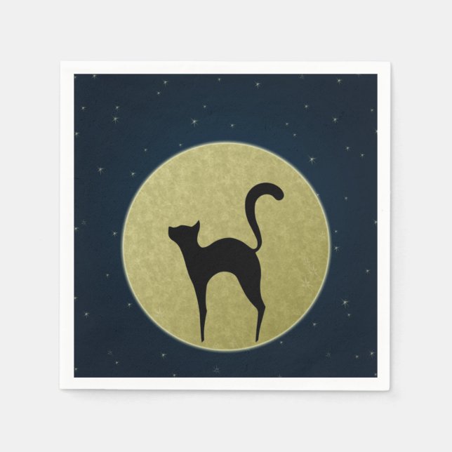 Black cat simple elegant silhouette and moon napkin (Front)