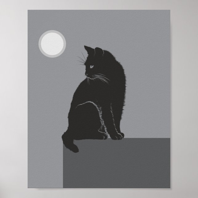 black cat sit on table poster (Front)