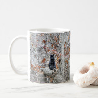 Black Cat Sitting Outdoors Coffee Mug