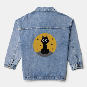 Black cat sitting watching the stars denim jacket