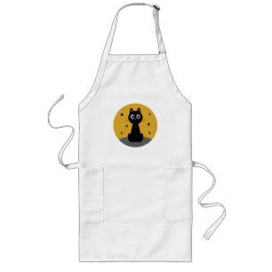 Black cat sitting watching the stars long apron